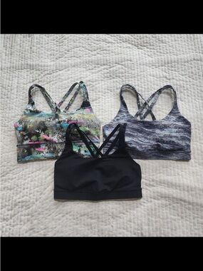 3 x Lululemon Energy Bra size 6 in black and multi color pattern